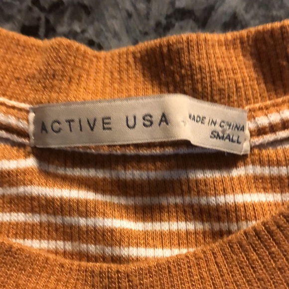 Active USA Mustard and White Striped Tee - Picture 2 of 4